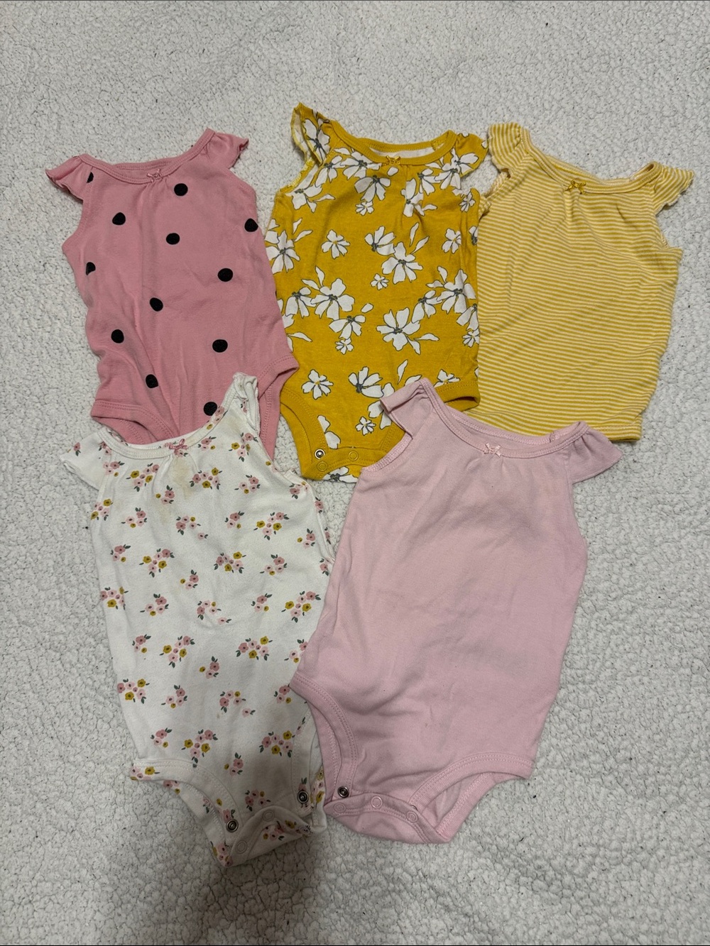 Simple Pink, Yellow & White Floral and Solid Baby One-Piece Bodysuit Set